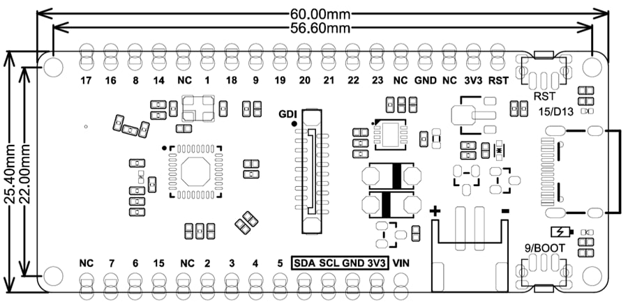 Mechanical Drawing - DFRobot DFR1075 Development Board